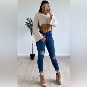 Fashion Nova Distressed Skinny Jeans NWT | Medium Blue Wash Mid Rise Size 11